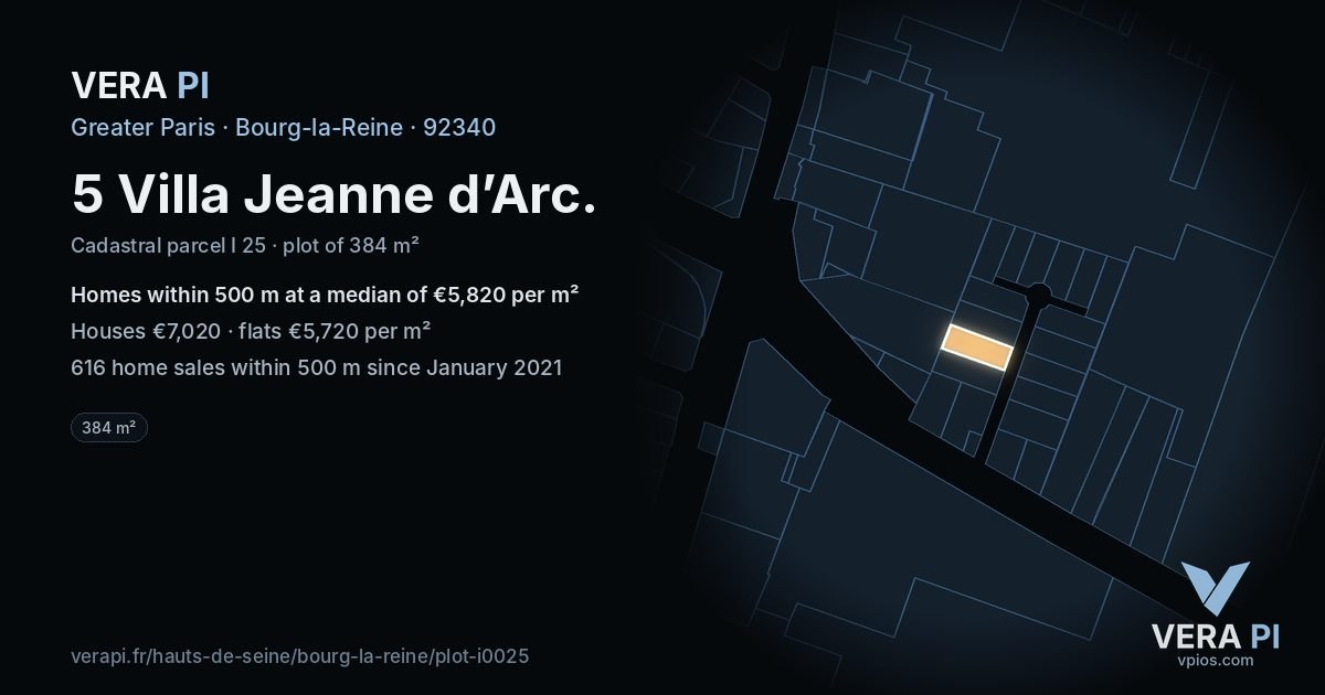 5 Villa Jeanne d’Arc, Bourg-la-Reine at night – the plot lit, the parcels around coloured by the prices near them