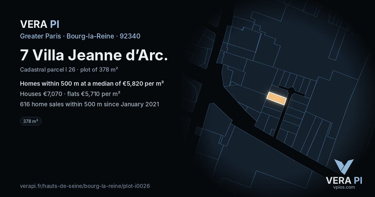 7 Villa Jeanne d’Arc, Bourg-la-Reine at night – the plot lit, the parcels around coloured by the prices near them