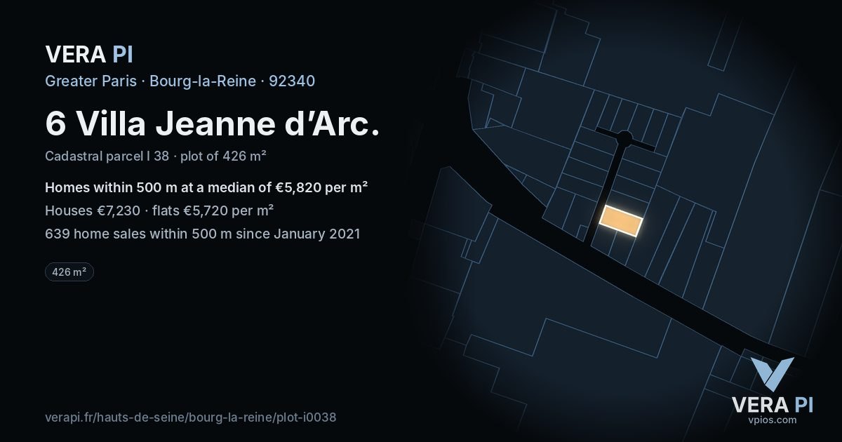 6 Villa Jeanne d’Arc, Bourg-la-Reine at night – the plot lit, the parcels around coloured by the prices near them