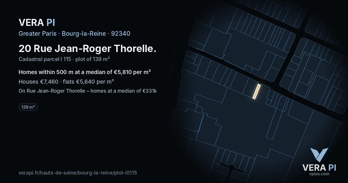 20 Rue Jean-Roger Thorelle, Bourg-la-Reine at night – the plot lit, the parcels around coloured by the prices near them