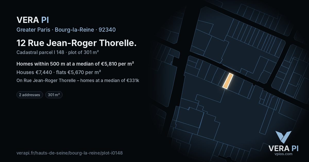 12 Rue Jean-Roger Thorelle, Bourg-la-Reine at night – the plot lit, the parcels around coloured by the prices near them