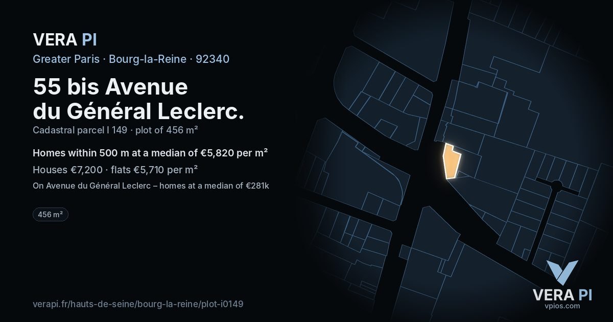 55 bis Avenue du Général Leclerc, Bourg-la-Reine at night – the plot lit, the parcels around coloured by the prices near them