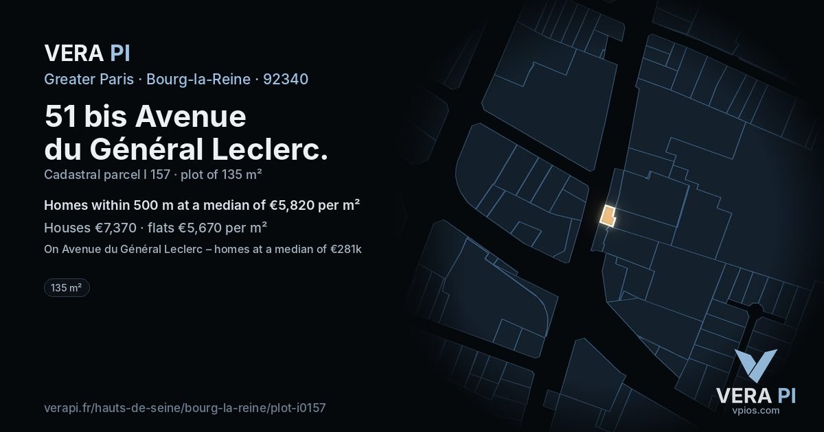 51 bis Avenue du Général Leclerc, Bourg-la-Reine at night – the plot lit, the parcels around coloured by the prices near them