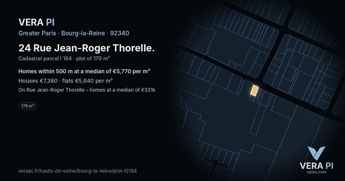 24 Rue Jean-Roger Thorelle, Bourg-la-Reine at night – the plot lit, the parcels around coloured by the prices near them