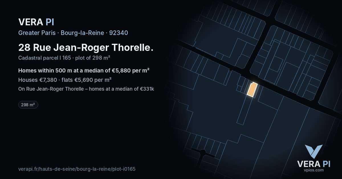 28 Rue Jean-Roger Thorelle, Bourg-la-Reine at night – the plot lit, the parcels around coloured by the prices near them