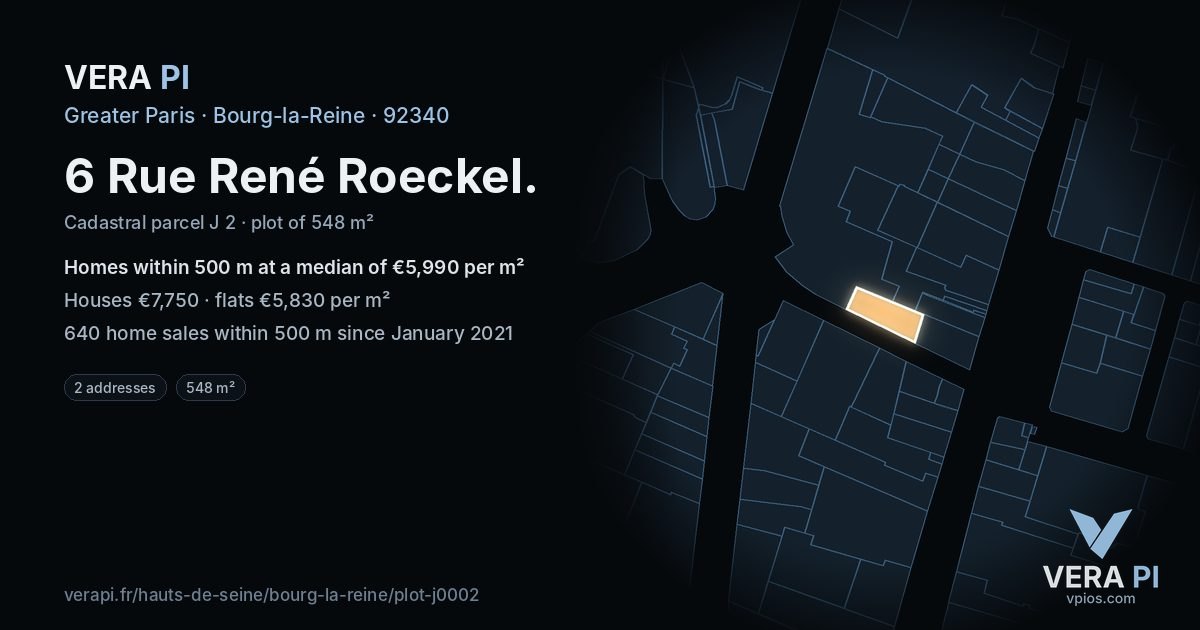 6 Rue René Roeckel, Bourg-la-Reine at night – the plot lit, the parcels around coloured by the prices near them