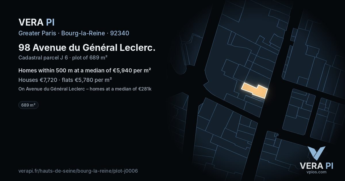 98 Avenue du Général Leclerc, Bourg-la-Reine at night – the plot lit, the parcels around coloured by the prices near them