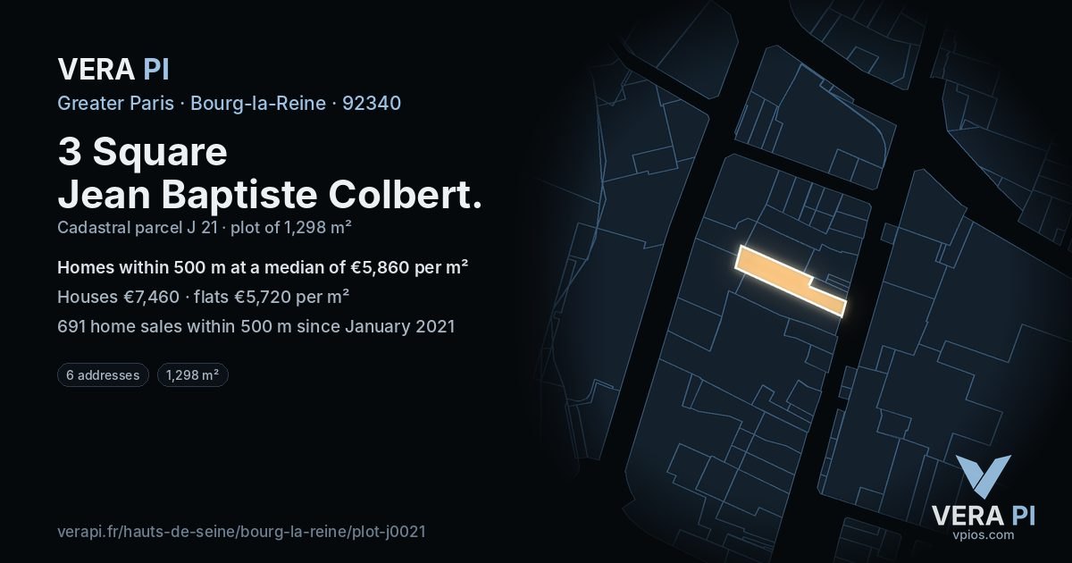 3 Square Jean Baptiste Colbert, Bourg-la-Reine at night – the plot lit, the parcels around coloured by the prices near them