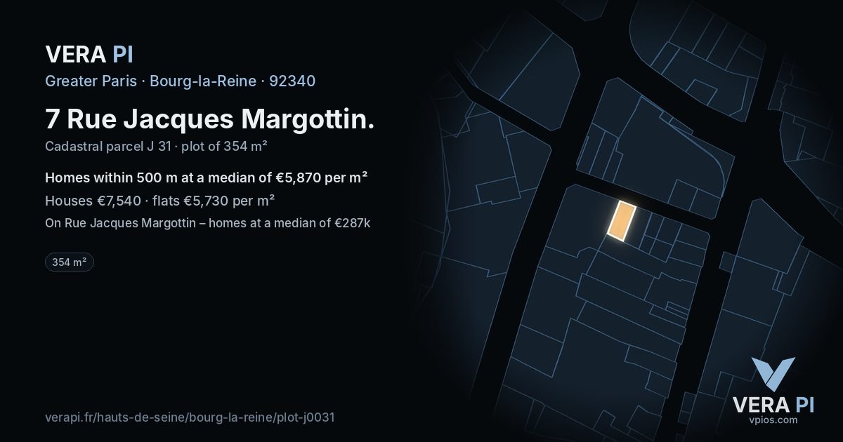 7 Rue Jacques Margottin, Bourg-la-Reine at night – the plot lit, the parcels around coloured by the prices near them