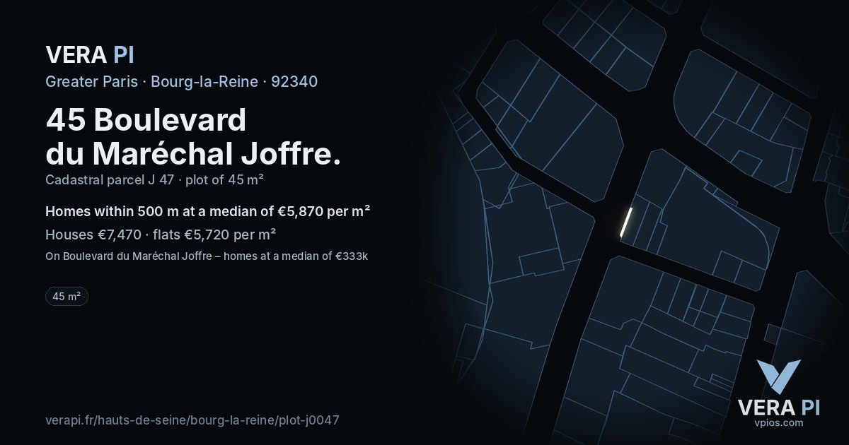 45 Boulevard du Maréchal Joffre, Bourg-la-Reine at night – the plot lit, the parcels around coloured by the prices near them