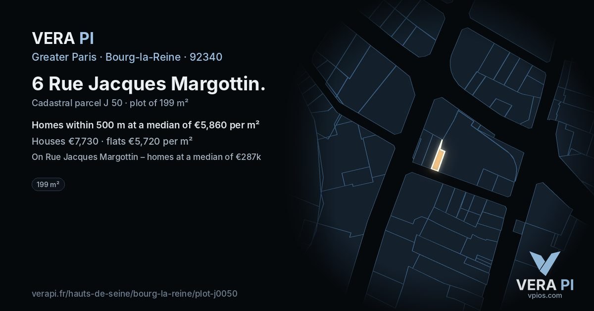 6 Rue Jacques Margottin, Bourg-la-Reine at night – the plot lit, the parcels around coloured by the prices near them