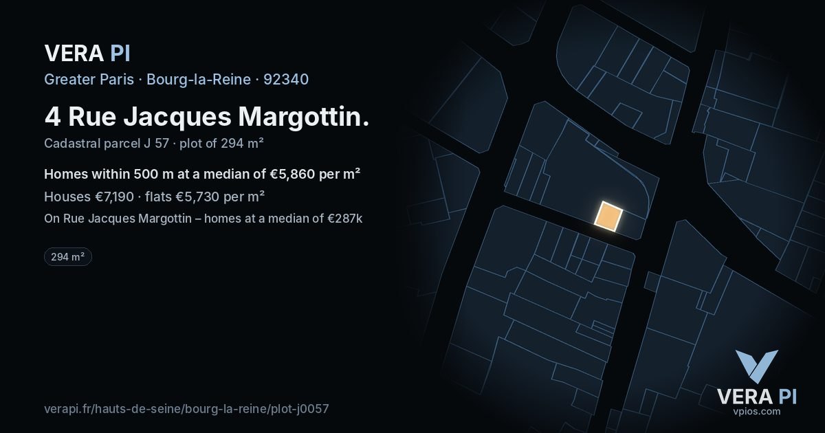 4 Rue Jacques Margottin, Bourg-la-Reine at night – the plot lit, the parcels around coloured by the prices near them