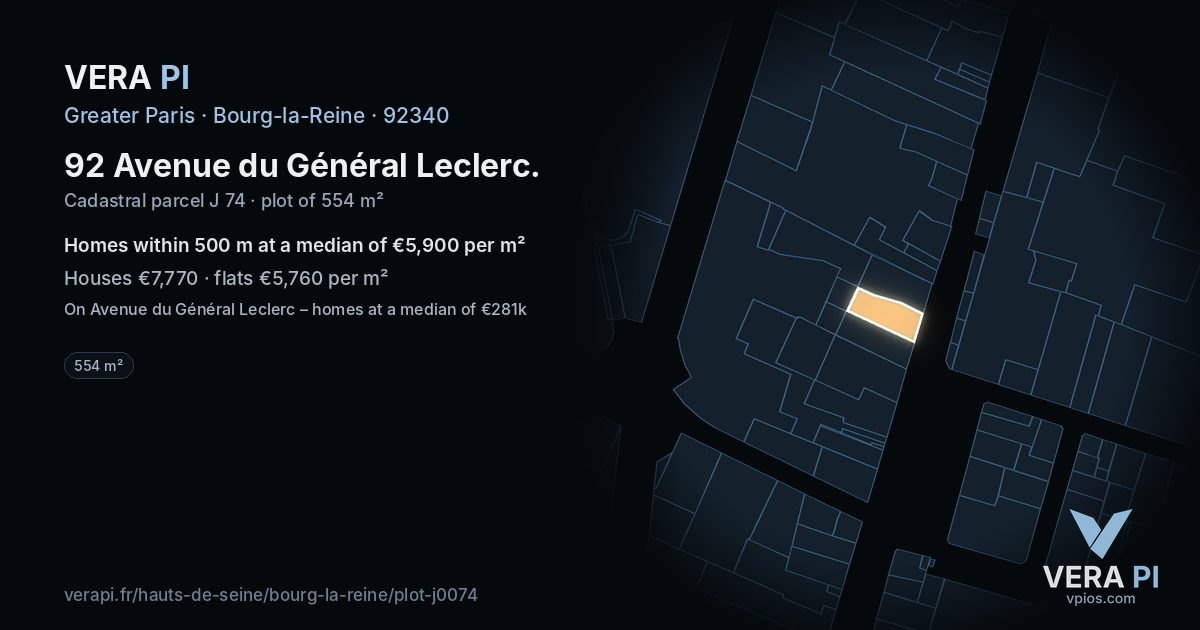 92 Avenue du Général Leclerc, Bourg-la-Reine at night – the plot lit, the parcels around coloured by the prices near them