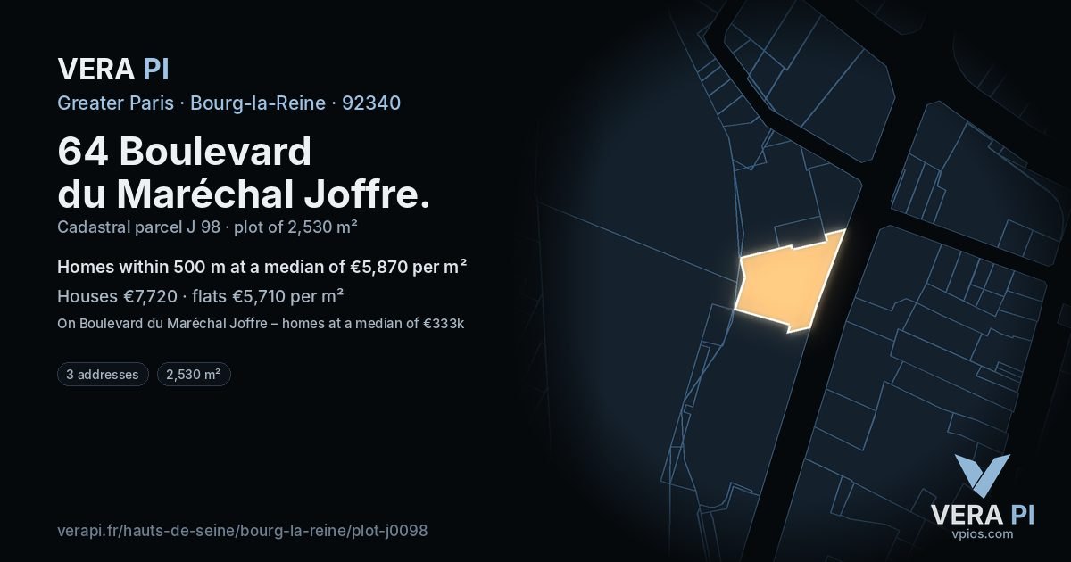 64 Boulevard du Maréchal Joffre, Bourg-la-Reine at night – the plot lit, the parcels around coloured by the prices near them