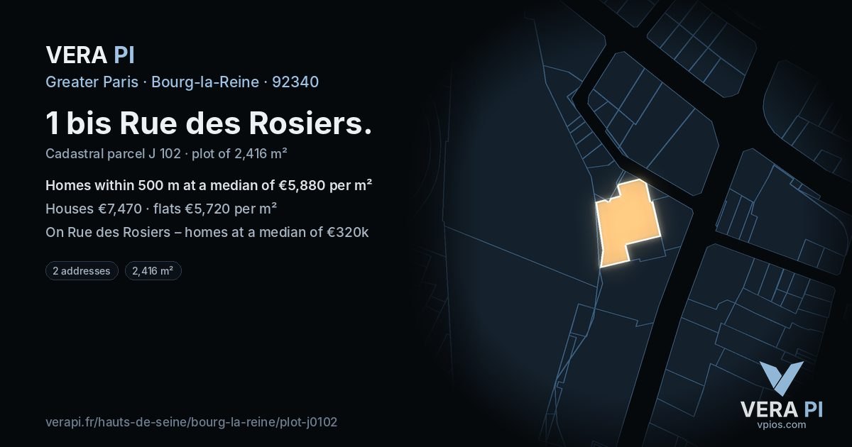 1 bis Rue des Rosiers, Bourg-la-Reine at night – the plot lit, the parcels around coloured by the prices near them