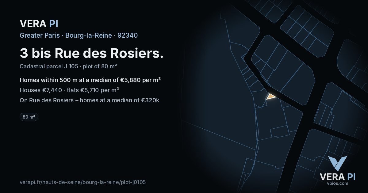 3 bis Rue des Rosiers, Bourg-la-Reine at night – the plot lit, the parcels around coloured by the prices near them