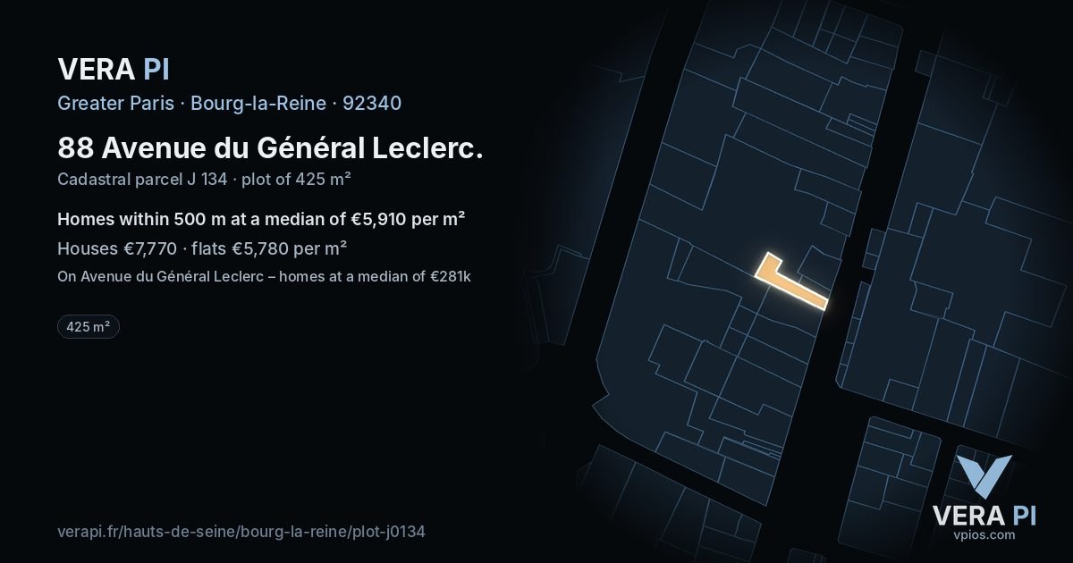 88 Avenue du Général Leclerc, Bourg-la-Reine at night – the plot lit, the parcels around coloured by the prices near them