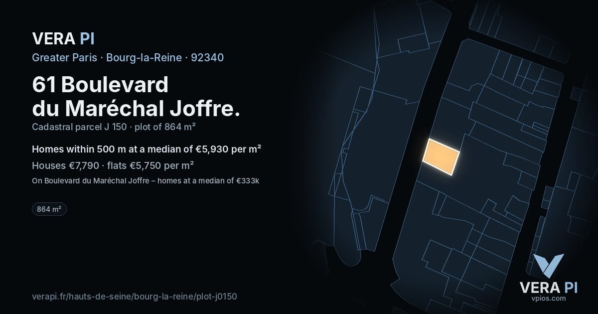 61 Boulevard du Maréchal Joffre, Bourg-la-Reine at night – the plot lit, the parcels around coloured by the prices near them