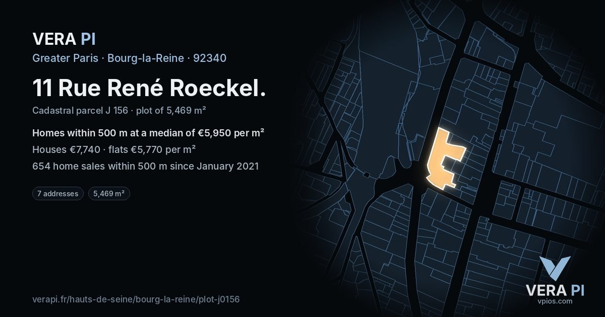 11 Rue René Roeckel, Bourg-la-Reine at night – the plot lit, the parcels around coloured by the prices near them