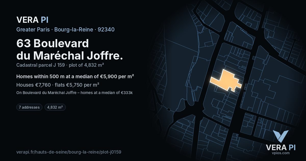 63 Boulevard du Maréchal Joffre, Bourg-la-Reine at night – the plot lit, the parcels around coloured by the prices near them