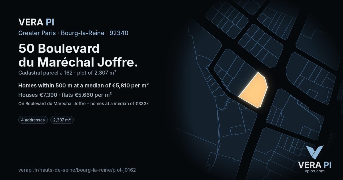 50 Boulevard du Maréchal Joffre, Bourg-la-Reine at night – the plot lit, the parcels around coloured by the prices near them