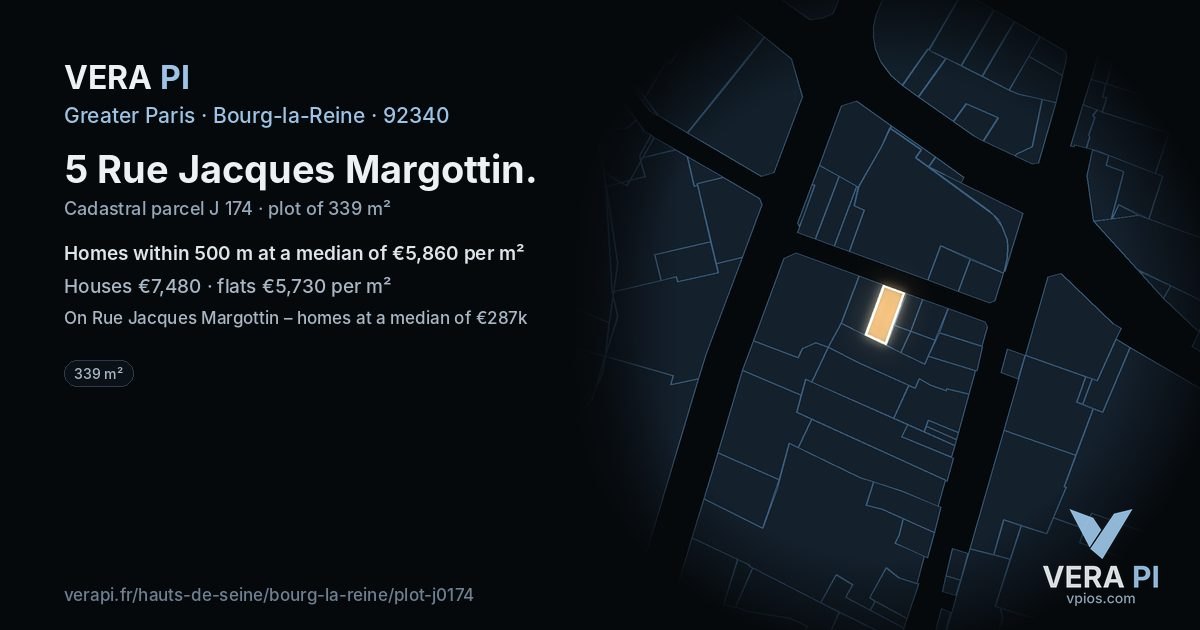5 Rue Jacques Margottin, Bourg-la-Reine at night – the plot lit, the parcels around coloured by the prices near them