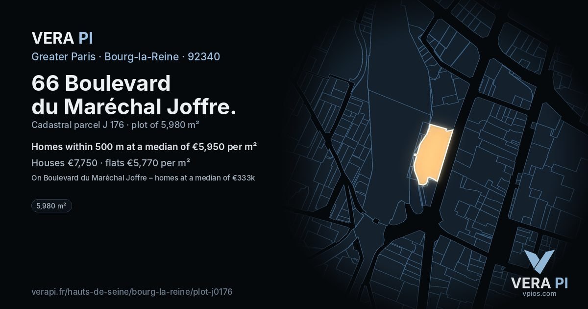 66 Boulevard du Maréchal Joffre, Bourg-la-Reine at night – the plot lit, the parcels around coloured by the prices near them