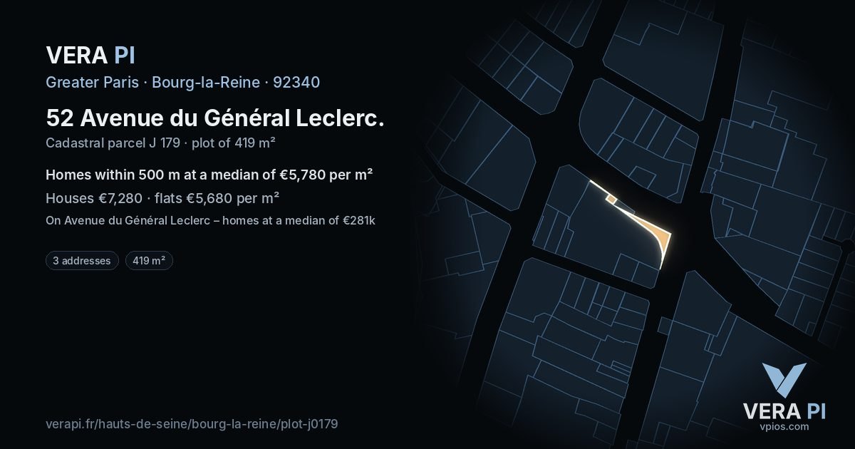 52 Avenue du Général Leclerc, Bourg-la-Reine at night – the plot lit, the parcels around coloured by the prices near them