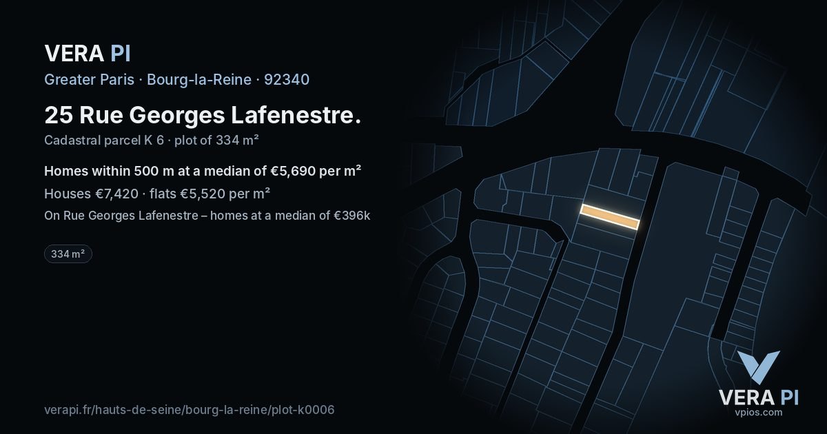 25 Rue Georges Lafenestre, Bourg-la-Reine at night – the plot lit, the parcels around coloured by the prices near them