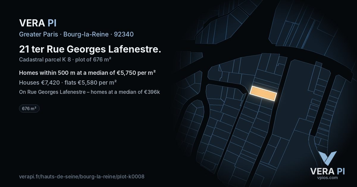 21 ter Rue Georges Lafenestre, Bourg-la-Reine at night – the plot lit, the parcels around coloured by the prices near them