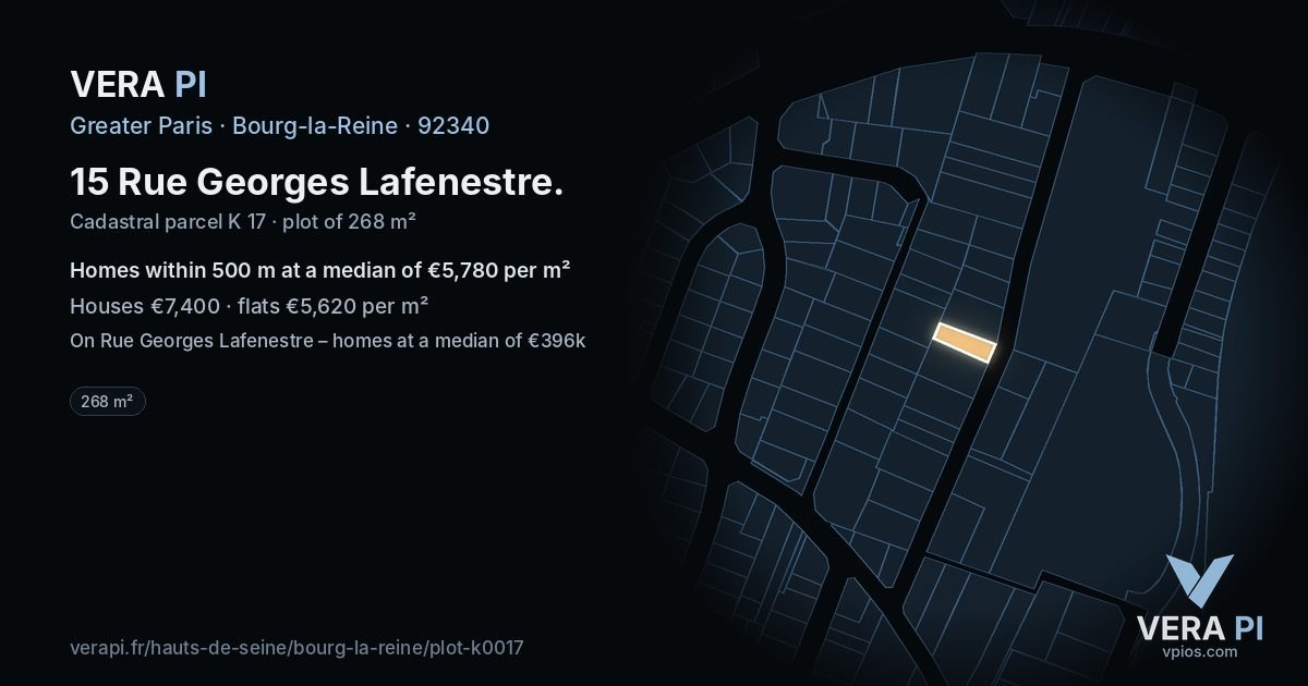 15 Rue Georges Lafenestre, Bourg-la-Reine at night – the plot lit, the parcels around coloured by the prices near them