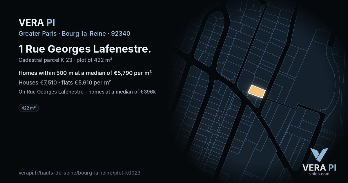 1 Rue Georges Lafenestre, Bourg-la-Reine at night – the plot lit, the parcels around coloured by the prices near them