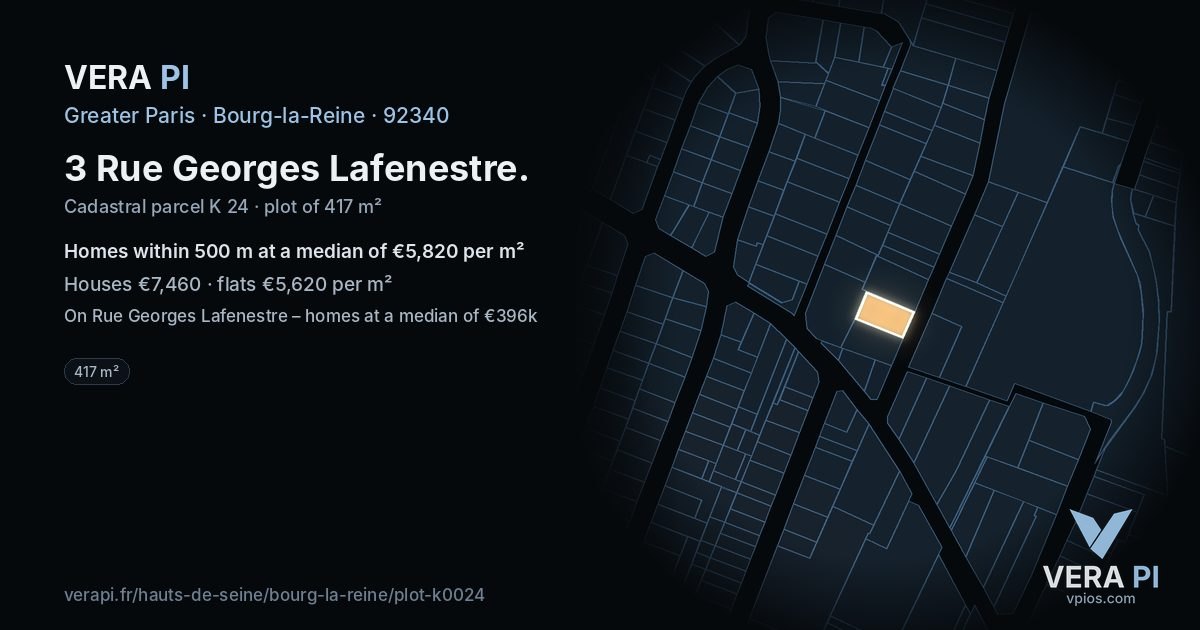 3 Rue Georges Lafenestre, Bourg-la-Reine at night – the plot lit, the parcels around coloured by the prices near them