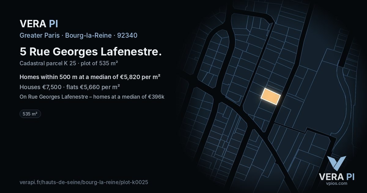 5 Rue Georges Lafenestre, Bourg-la-Reine at night – the plot lit, the parcels around coloured by the prices near them