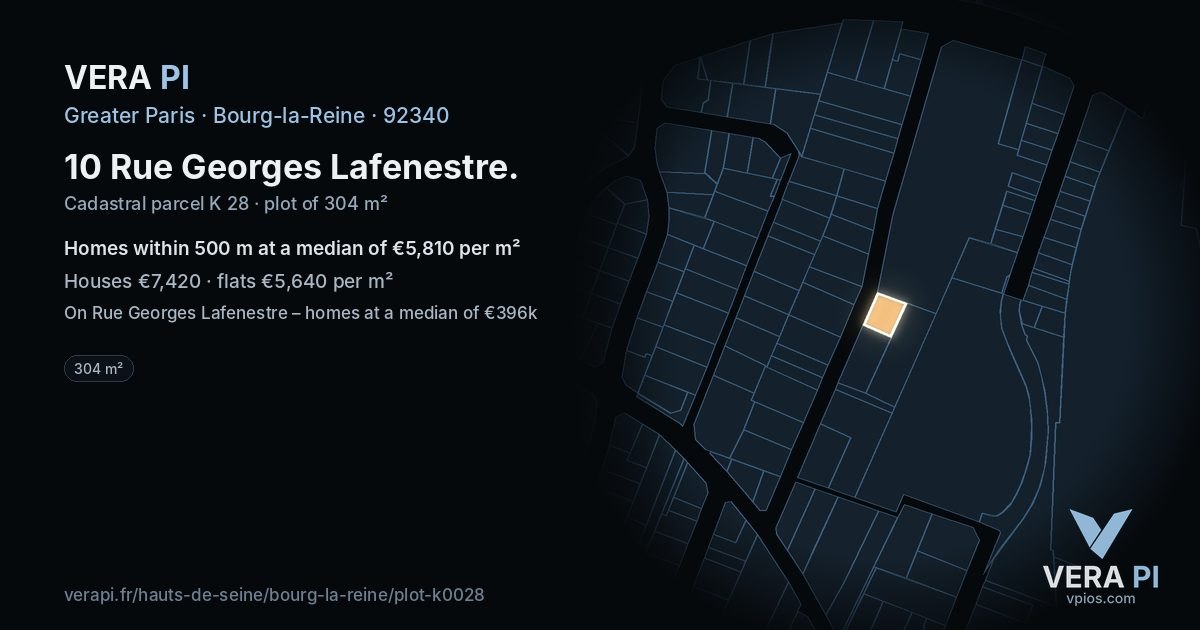 10 Rue Georges Lafenestre, Bourg-la-Reine at night – the plot lit, the parcels around coloured by the prices near them