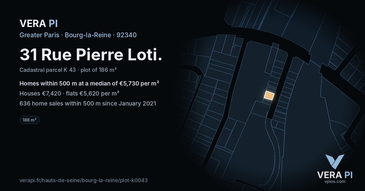31 Rue Pierre Loti, Bourg-la-Reine at night – the plot lit, the parcels around coloured by the prices near them