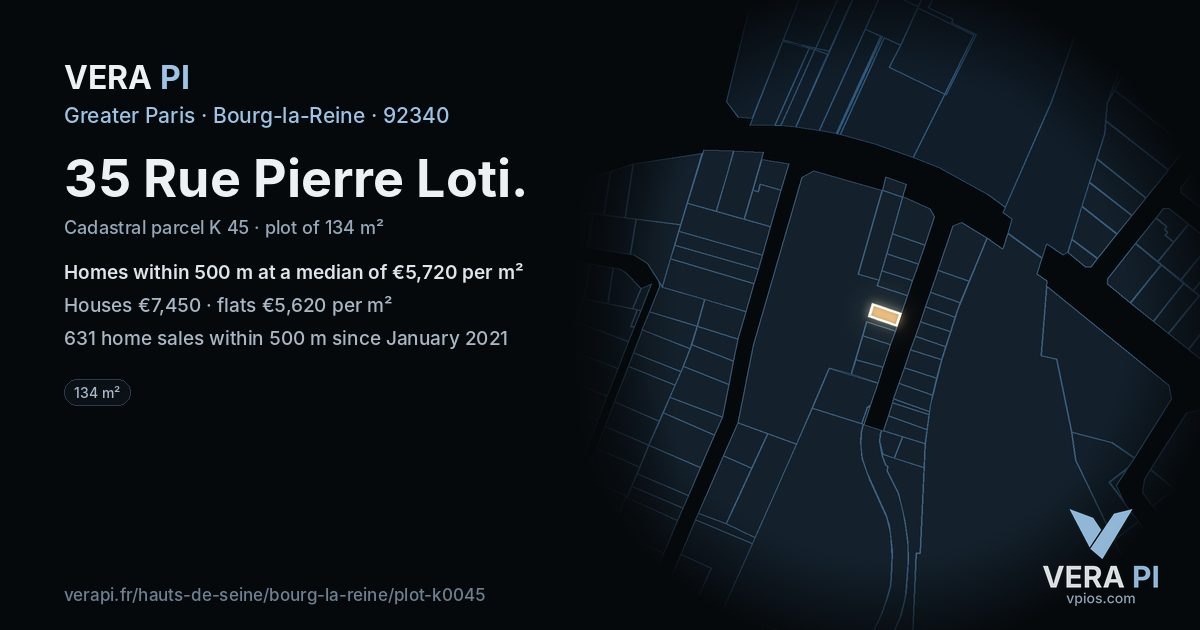 35 Rue Pierre Loti, Bourg-la-Reine at night – the plot lit, the parcels around coloured by the prices near them