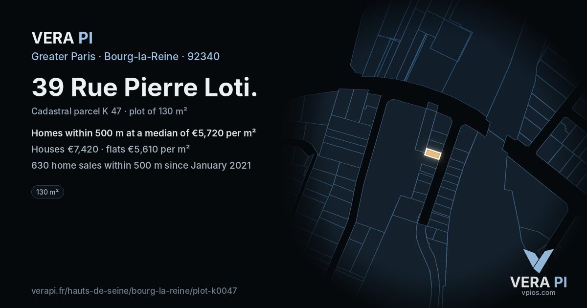 39 Rue Pierre Loti, Bourg-la-Reine at night – the plot lit, the parcels around coloured by the prices near them