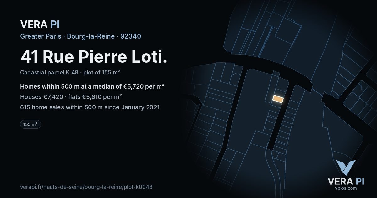 41 Rue Pierre Loti, Bourg-la-Reine at night – the plot lit, the parcels around coloured by the prices near them