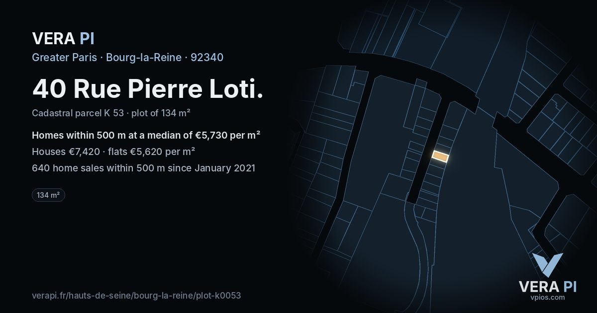 40 Rue Pierre Loti, Bourg-la-Reine at night – the plot lit, the parcels around coloured by the prices near them