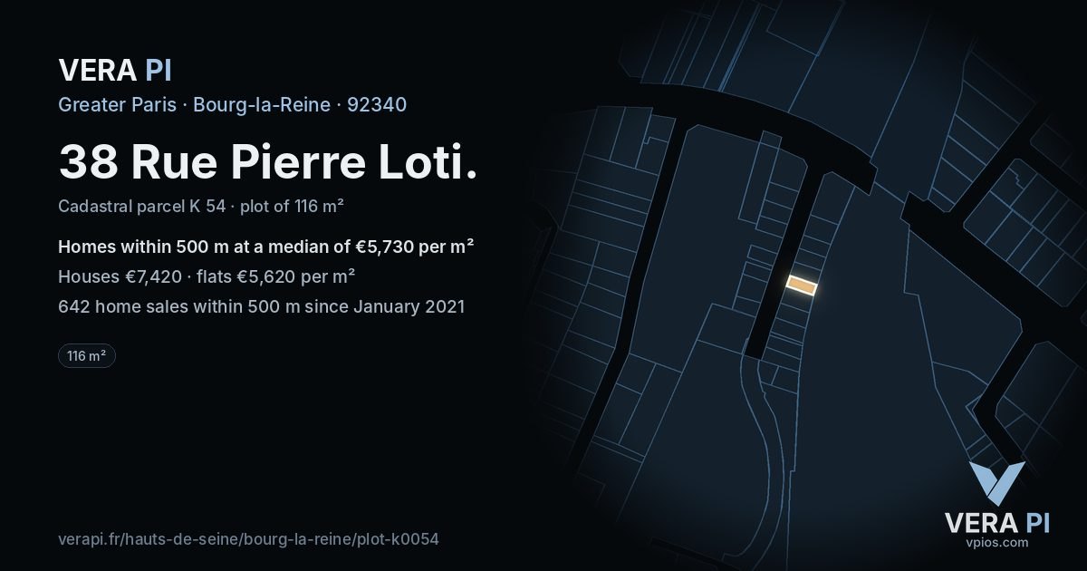 38 Rue Pierre Loti, Bourg-la-Reine at night – the plot lit, the parcels around coloured by the prices near them
