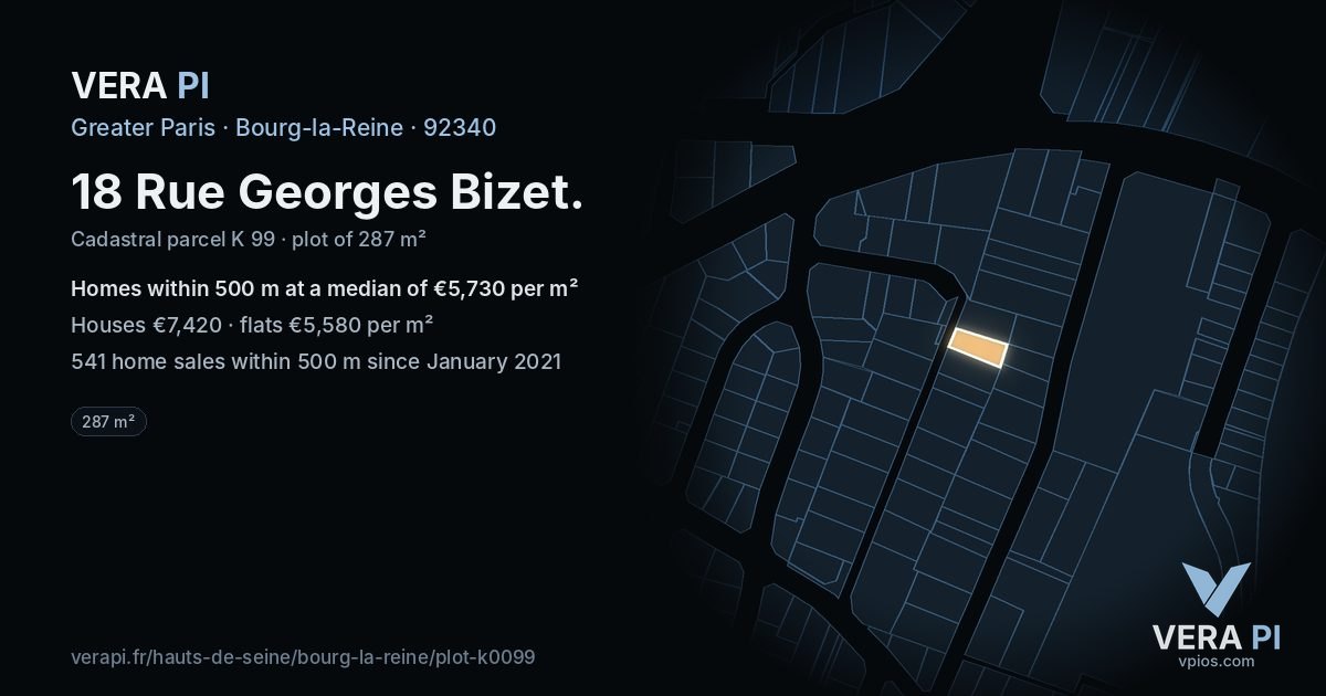18 Rue Georges Bizet, Bourg-la-Reine at night – the plot lit, the parcels around coloured by the prices near them