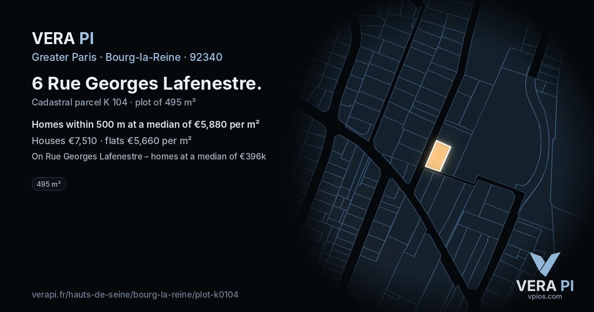 6 Rue Georges Lafenestre, Bourg-la-Reine at night – the plot lit, the parcels around coloured by the prices near them