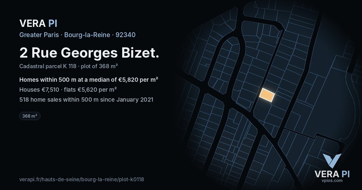 2 Rue Georges Bizet, Bourg-la-Reine at night – the plot lit, the parcels around coloured by the prices near them