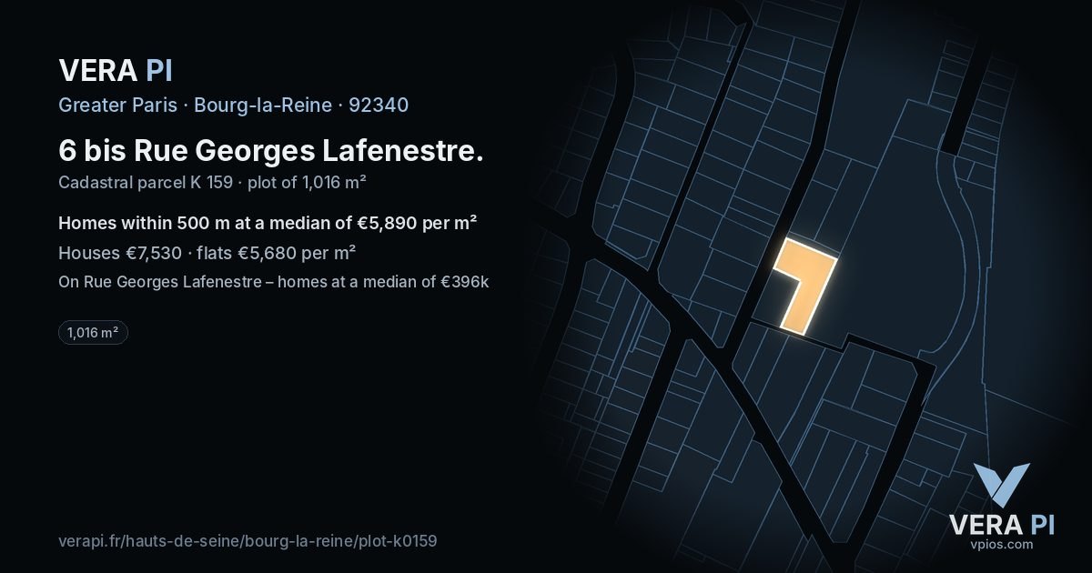 6 bis Rue Georges Lafenestre, Bourg-la-Reine at night – the plot lit, the parcels around coloured by the prices near them