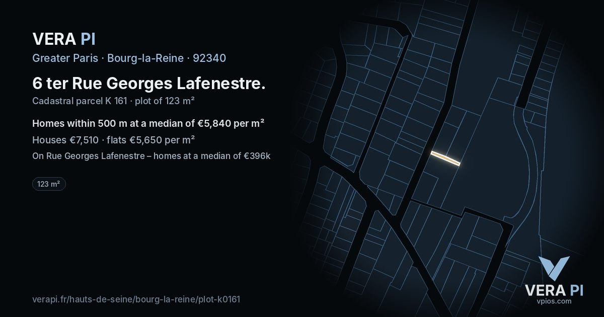 6 ter Rue Georges Lafenestre, Bourg-la-Reine at night – the plot lit, the parcels around coloured by the prices near them