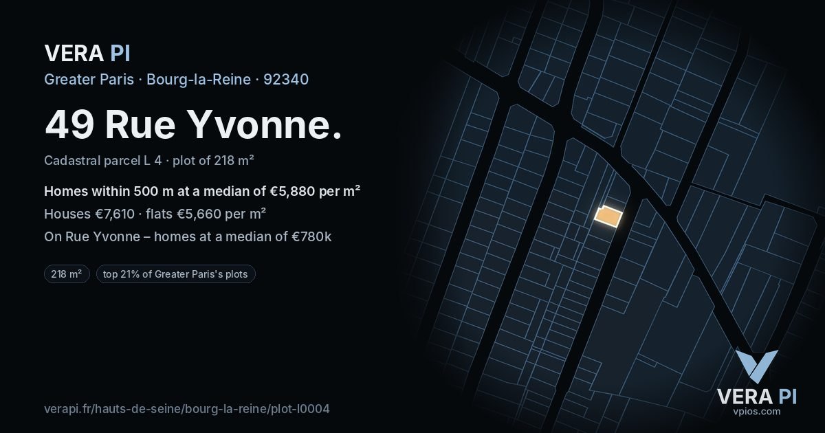 49 Rue Yvonne, Bourg-la-Reine at night – the plot lit, the parcels around coloured by the prices near them