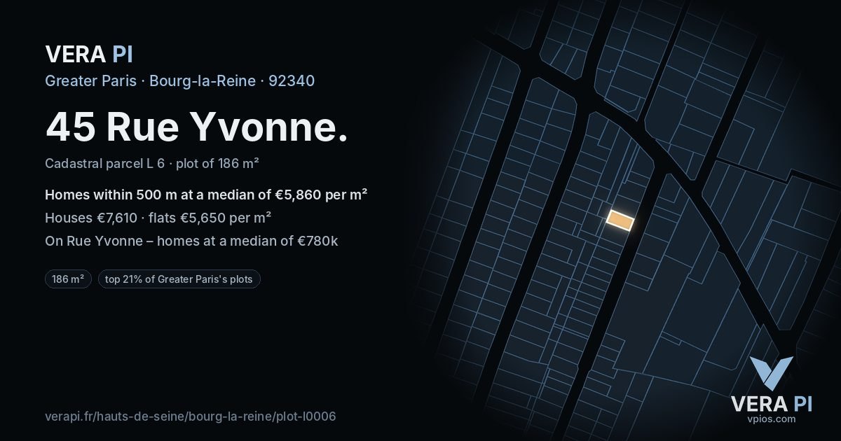 45 Rue Yvonne, Bourg-la-Reine at night – the plot lit, the parcels around coloured by the prices near them