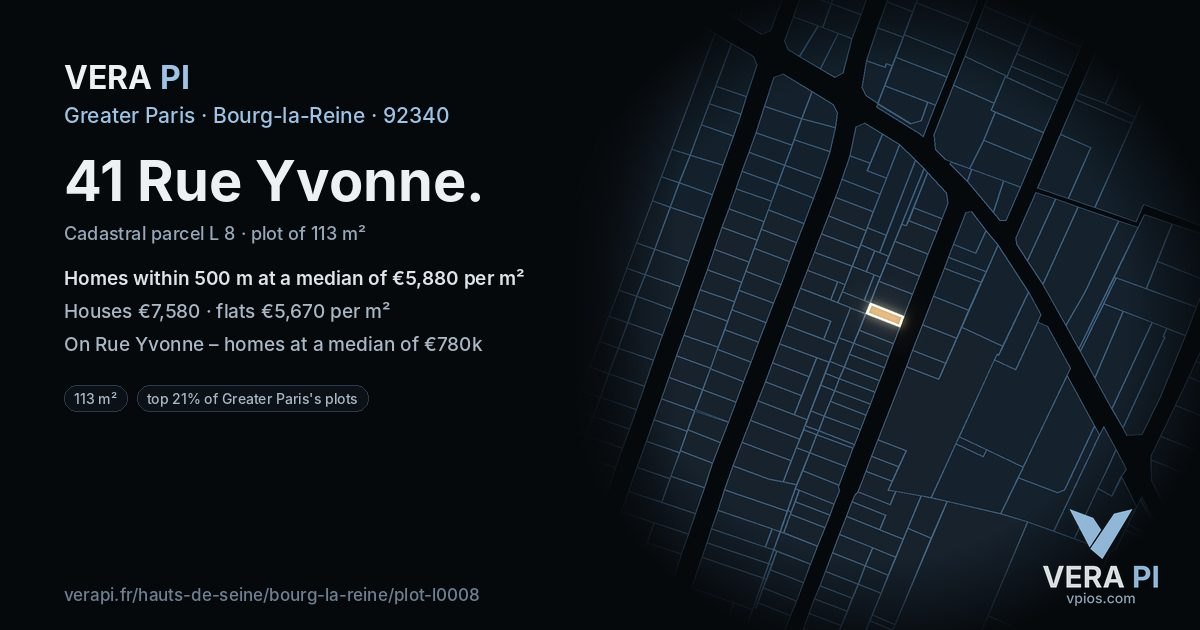 41 Rue Yvonne, Bourg-la-Reine at night – the plot lit, the parcels around coloured by the prices near them