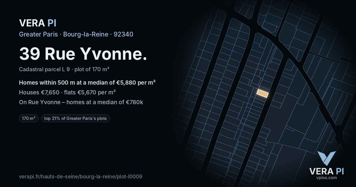 39 Rue Yvonne, Bourg-la-Reine at night – the plot lit, the parcels around coloured by the prices near them